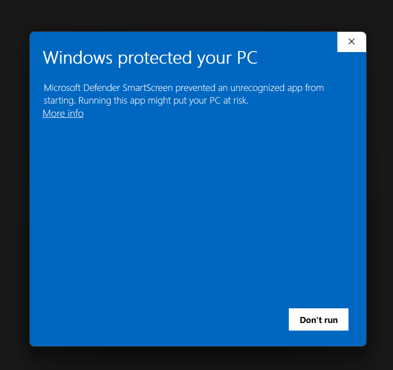 Windows protected your PC — click More info