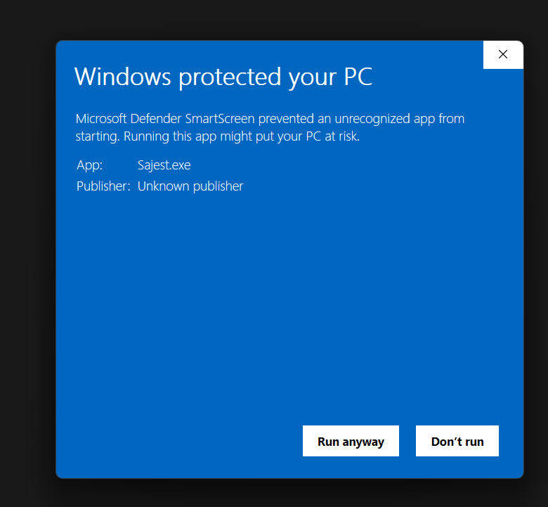 Windows protected your PC — click Run anyway